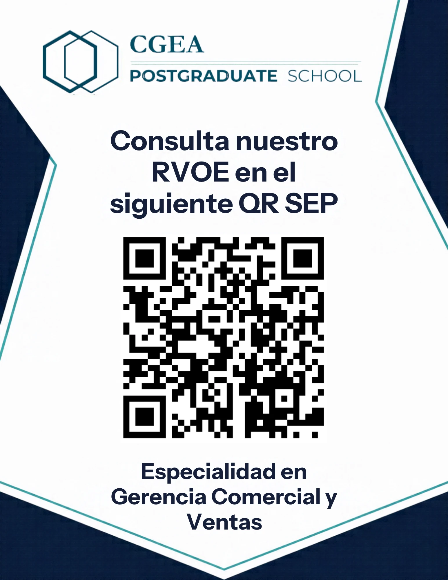 Código QR para consultar el RVOE SEP de la Especialidad en Gerencia Comercial y Ventas
