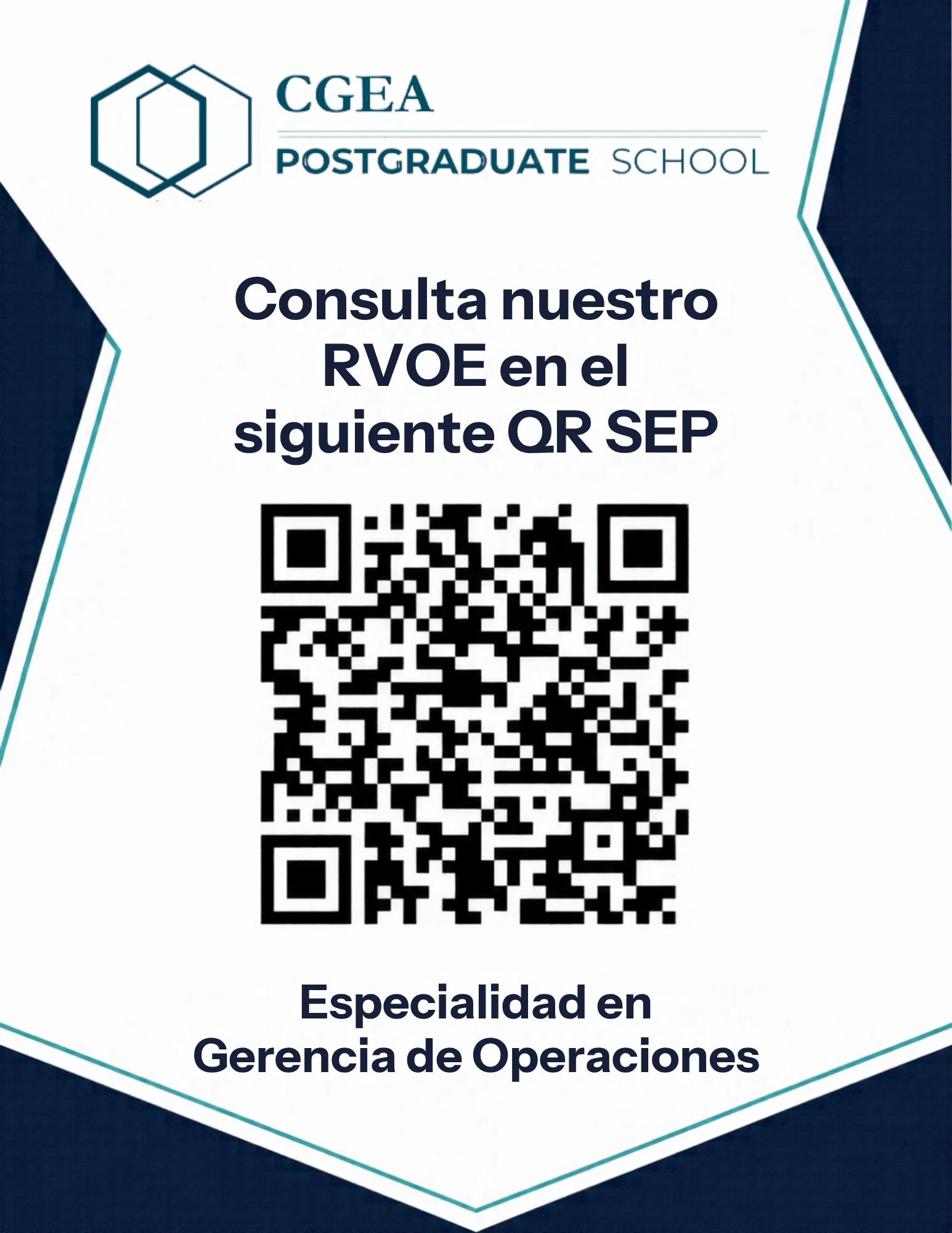 Código QR para consultar el RVOE SEP de la Especialidad en Gerencia de Operaciones